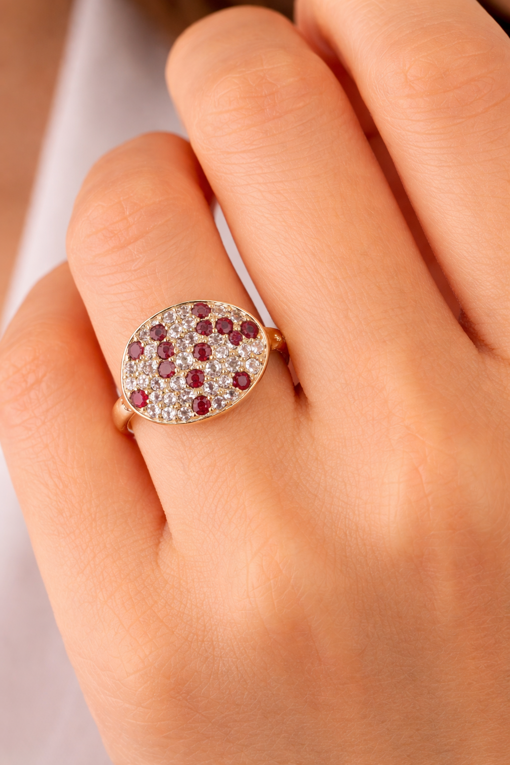 Gold cluster ring with rubies and diamonds