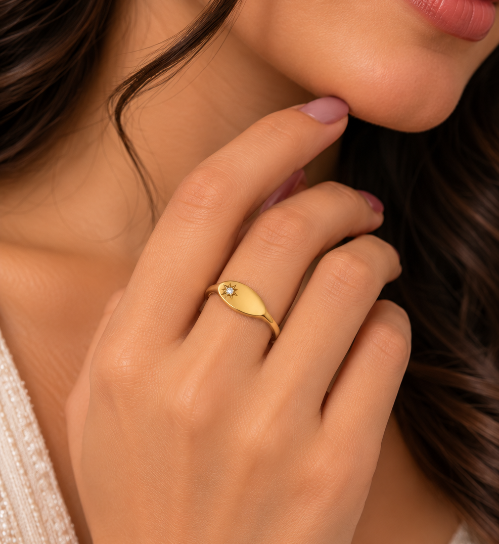 Elegant Gold Starburst Ring Portrait