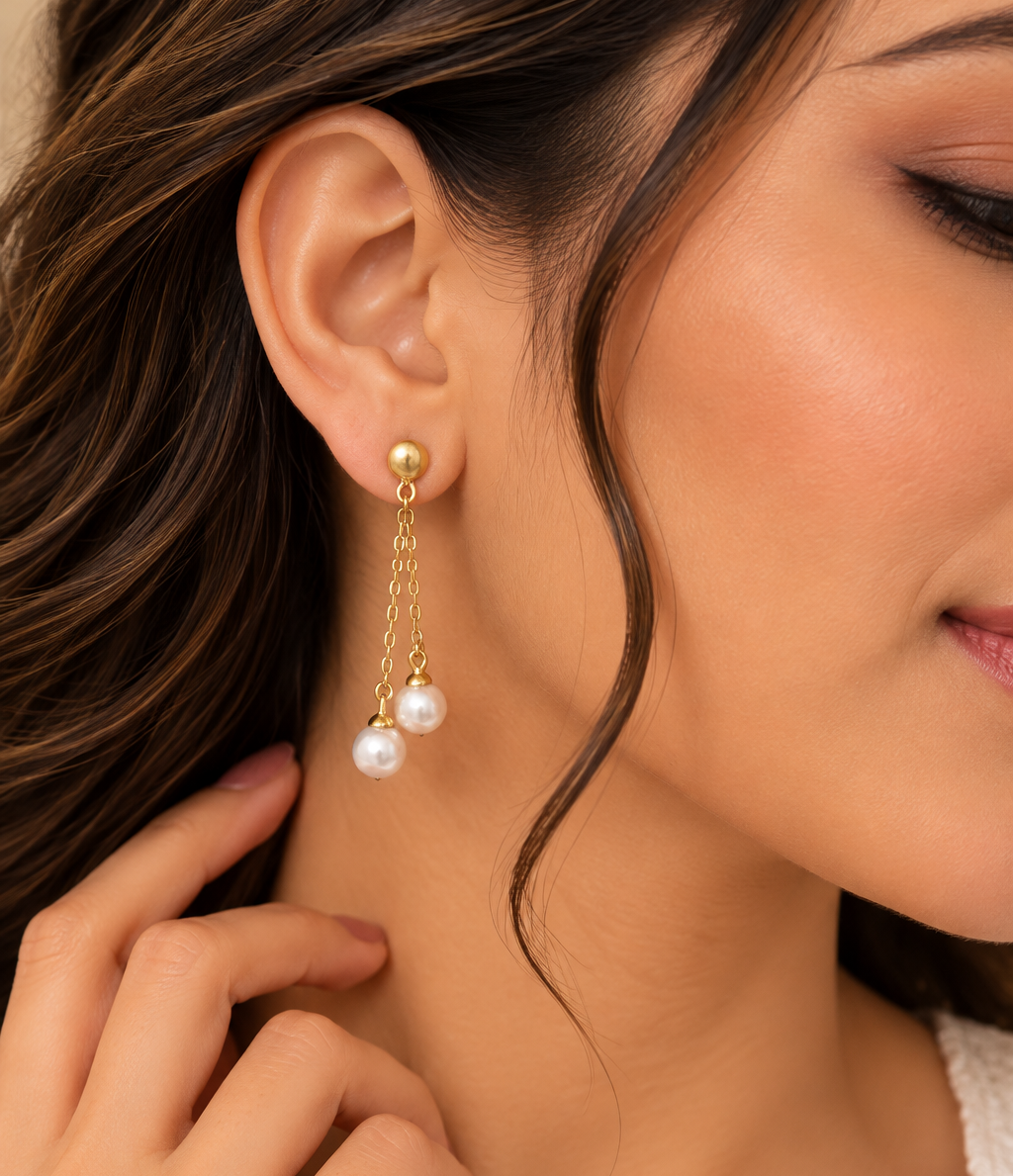 Elegant Gold and Pearl Earring Portrait