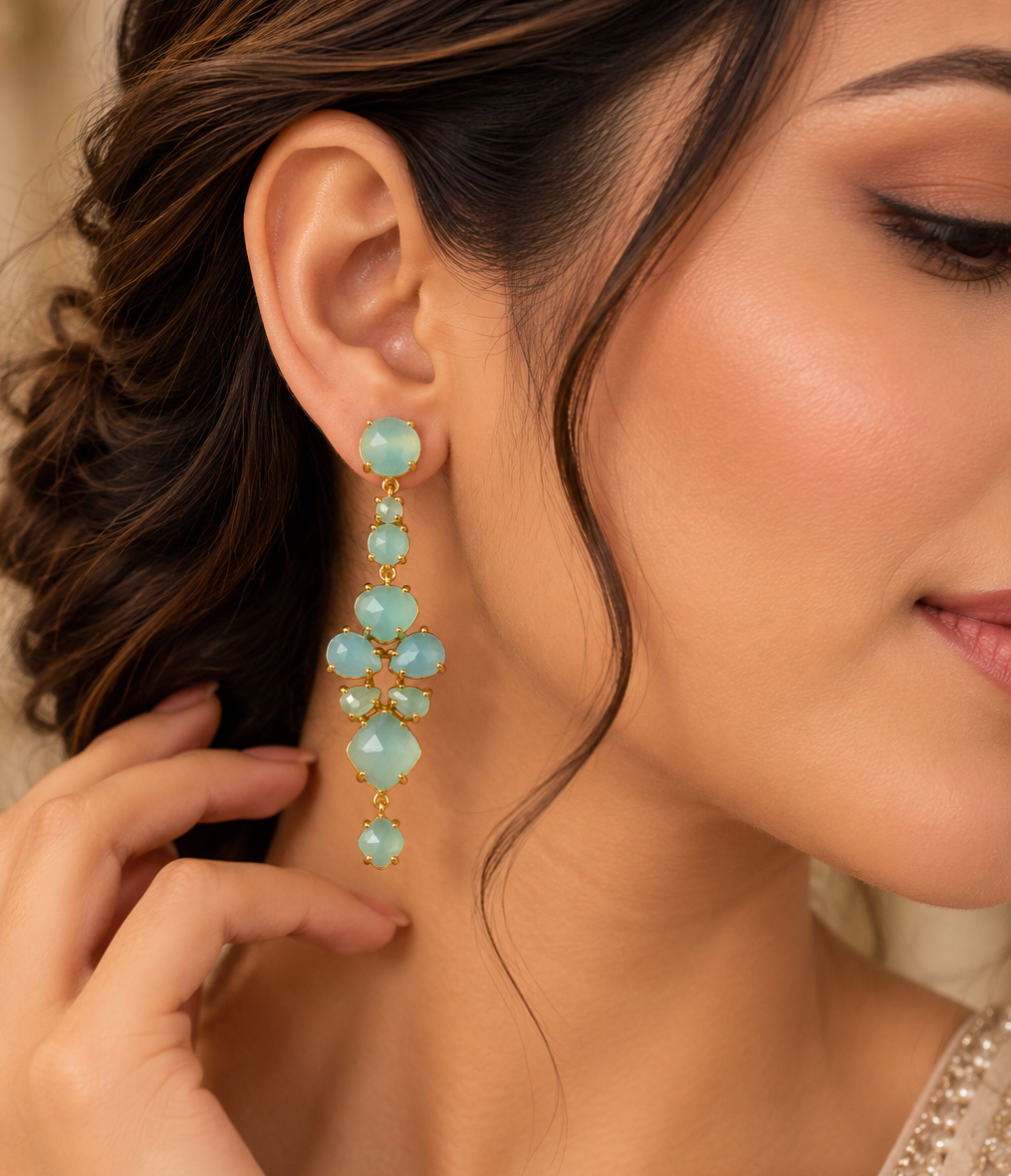Elegant Mint-Green Chandelier Earrings