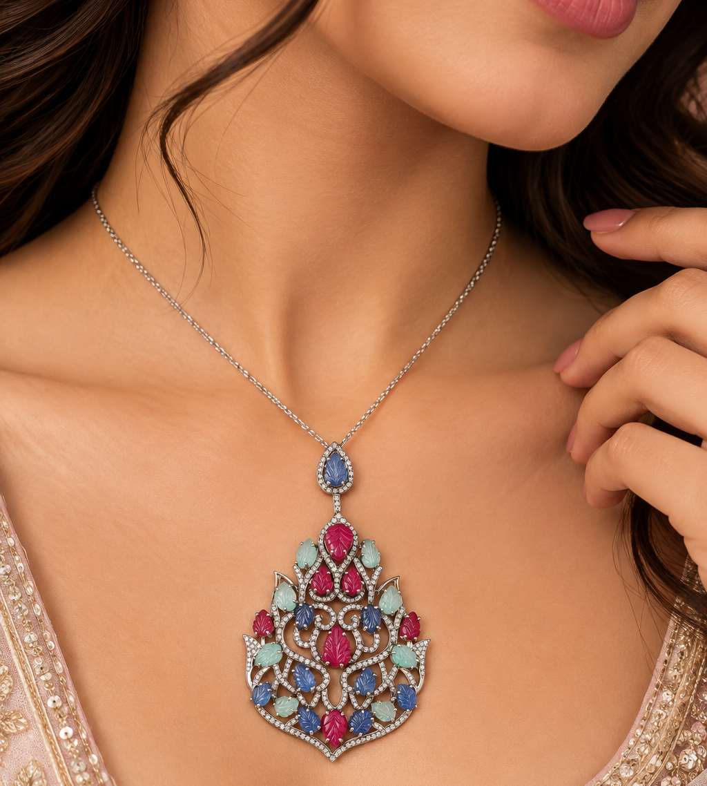 Ornate Multicolour Gemstone Pendant